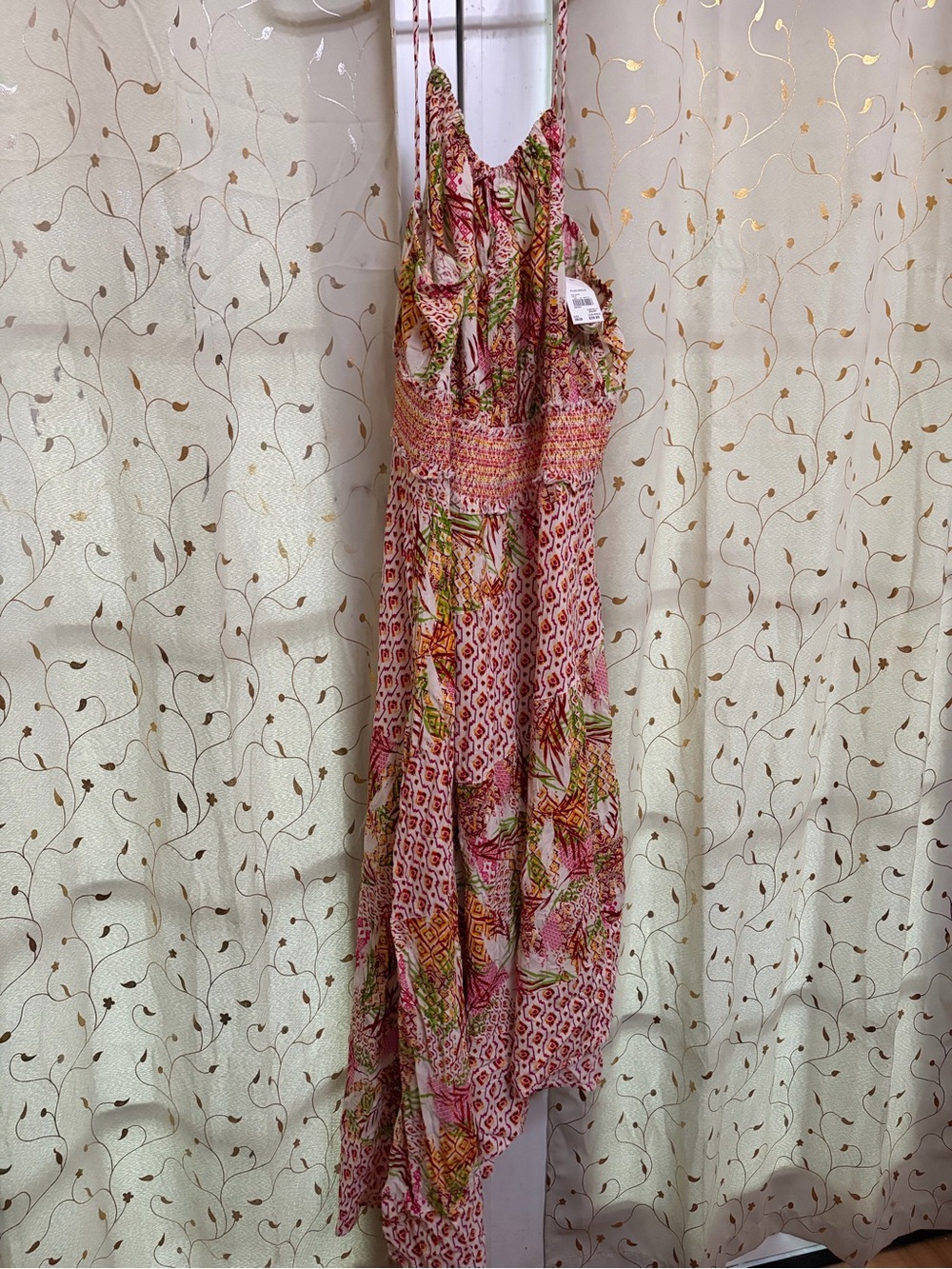 Women’s Pink Tropical Print Maxi Swim Cover-Up Dress